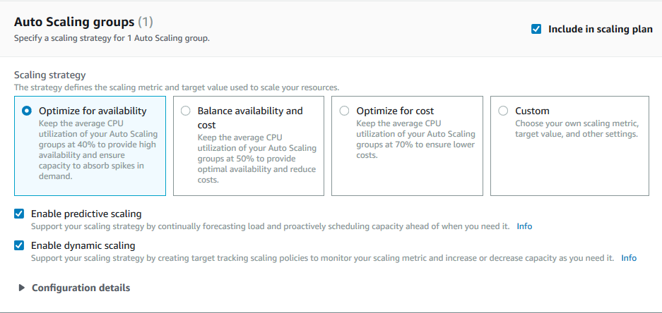 A screenshot displaying Auto Scaling Group settings