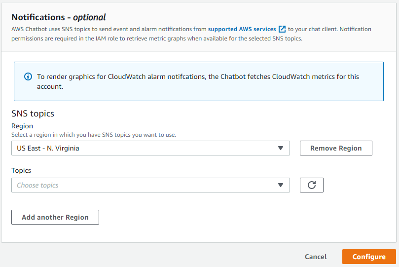 A screenshot of the notification settings section in AWS.