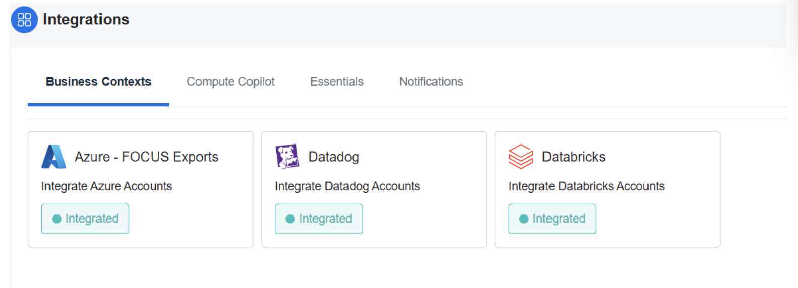 An image displaying the integrations available for nOps’ Business Contexts+